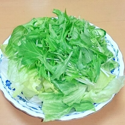 水菜、レタス、きゅうりで作りました。おいしかったです(^-^)
ごちそうさまでした♪